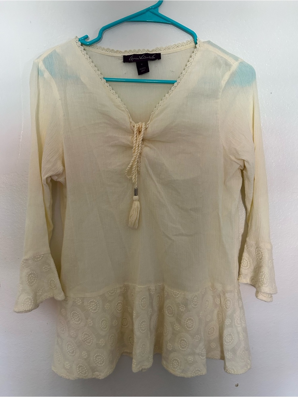 Gloria Vanderbilt Cream Tassel Peasant Tunic vintage